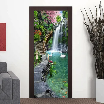 3D Gamtos Kraštovaizdžio Kriokliai Durys, Sienos Lipdukas Gyvenamasis Kambarys, Virtuvė, PVC Lipnios Vandeniui Lipduko Ant Durų Apmušalus