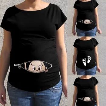Moterų Motinystės Trumpas Rankovės Animacinių filmų Spausdinti Viršūnės T-shirt Nėštumo Drabužių Vasaros Nėštumo Drabužiai Juokinga 2020 m.