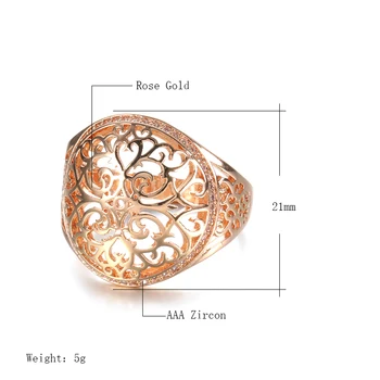 Kinel 2020 Naujas Tuščiaviduriai Gėlių 585 Rose Aukso Žiedas aplink Micro-vaško Apdaila Gamtos Cirkonis Žiedai Moterų Vestuves Fine Jewelry