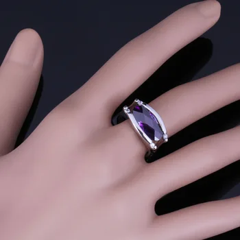 Žavinga Ovalo Violetinė Balta Kubinis Cirkonis (CZ Sidabro Padengtą Žiedas V0661