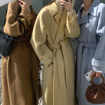 Moterų Korėjos Šiltas Žiemą, Ilgas Paltas Outwear Prarasti Susagstomi Megztiniai Ilgomis Rankovėmis Manteau Femme Hiver Elegantiškas Ilgas Kailis
