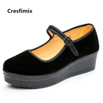 Cresfimix zapatos de mujer moterų mielas aukštos kokybės aukštis padidėjo dirželio sagtis black bateliai lady retro šokių bateliai c2388