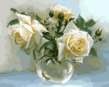 Frameless aliejaus tapybos numeriai dažų numerį namų dekoras drobė, tapyba 4050 balta rožė