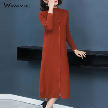 Plus size 6XL 5XL 4XL padalinta vilnos megztinis suknelė moterims korėjos prarasti storio 