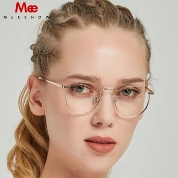MEESHOW titano lydinio akinių rėmeliai Moterų Derliaus Turas Recepto Akiniai Retro Optinių Rėmelių Akiniai 8905