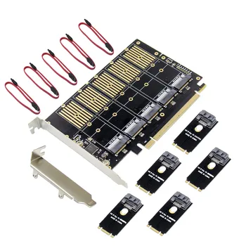 PCIe Gen3 X16 5 Uostuose M. 2 NGFF B-Raktas SATA 6Gbps Adapteris Plėtros Kortelę ar Pridėti 5x B-raktas SSD arba SATA Kietąjį Diską prie KOMPIUTERIO