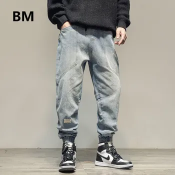 2020 M. Rudens Mados Harajuku Šviesiai Mėlynos Spalvos Džinsai Korėjos Hip-Hop Džinsinio Haremo Kelnės Streetwear Poilsiu Vyrų Drabužiai Krovinių Kelnės Vyras