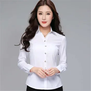 Korėjos Moterys Marškinėliai Moterims ilgomis Rankovėmis Marškinėliai Office Lady V Kaklo Balti Marškiniai Moteris Dryžuotos Palaidinės, Topai Plius Dydis Ponios Viršūnes 3XL