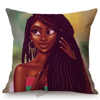 Juodosios Afrikos Mergina Komiksų Simbolių Afro Plaukų Namų Dekoro Medvilnės Skalbiniai, Sofos Mesti Pagalvės Užvalkalą Afrikos Kėdė Pagalvėlė Padengti