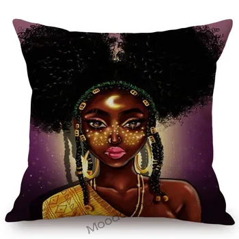 Juodosios Afrikos Mergina Komiksų Simbolių Afro Plaukų Namų Dekoro Medvilnės Skalbiniai, Sofos Mesti Pagalvės Užvalkalą Afrikos Kėdė Pagalvėlė Padengti