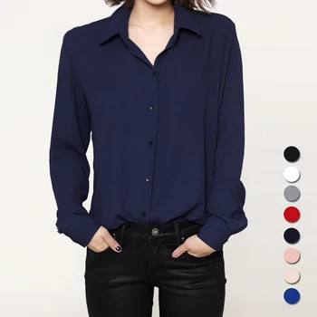 2020 m. pavasarį naujas karšto vientisos spalvos atvartas ilgomis rankovėmis marškinėliai Plius Dydžio marškinius šifono palaidinė marškinėliai moterų atsitiktinis palaidų palaidinės EY8