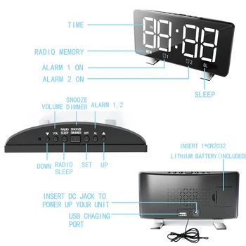LED Skaitmeninis Ekranas USB12/24 Valandos skrydžio Režimai Atidėti Laikrodis-Žadintuvas su FM Radijo Pažangus Skaitmeninis Laikrodis LED Nakties Vaikai Miegamasis