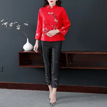 Naują Pavasario originalaus dizaino Kinų stiliaus Slyvų žiedų Išsiuvinėti didelis dydis atkarpoje striukė outwear moterims