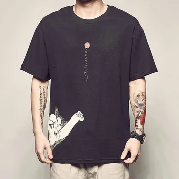 2020 metų Hip-Hop Marškinėliai Vyrams Japonų Ukiyo-E Katė T-shirt Harajuku Streetwear Atsitiktinis Marškinėlius trumpomis Rankovėmis Vasaros Viršūnes Tee Japonija Stilius