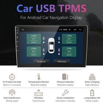USB Android TPMS Padangų Slėgio Stebėjimo Sistema, 5V Vidaus Išorės Android Navigacijos Automobilinį Radijo Ekrano PSSS Signalizacijos Sistemos