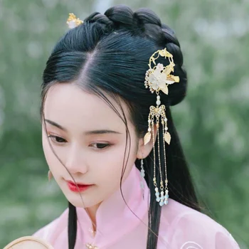 YYOUFU Plaukų Aksesuarai Gėlių Raižyti Papuošalai Hairclip su Kutas Kinijos Tradicinės Karoliai Plaukų Šukuosena Puošia