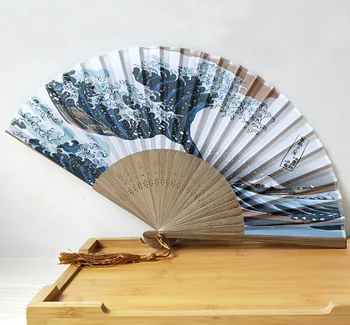 Japonijos ranka Ventiliatorius Ukiyoe Banglenčių Jūros Bangų Kanagawa Lankstymo Ventiliatorius eventail pagrindinis abanico de mano senovinių vestuvių, džiaugtis ir dovanos