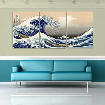 3 Gabalas Sienos Meno didžiosios bangos off Kanagawa Sienos Meno PicturesJapan Stiliaus tapybos Drobės Už Kambarį