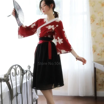 Tradicinės Kinų Moterų Tautinių Šokių Hanfu Gėlių Spausdinti Elegantiškas Suaugusiųjų Suknelė Raudona Seksualus Rytietiškų Drabužių Tang Dinastijos Kostiumas Rinkinys
