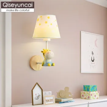 Qiseyuncai Šiaurės paprasta, vaikų kambario sienos lempa mielas gyvūnų, animacinių filmų vyrų mergina miegamojo lovos medienos sienos lempos nemokamas pristatymas