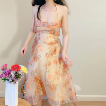 Vasaros 2020 Suknelė-Line Vintage Suknelė Moterims Apynasrio Šifono Gėlių Suknelės Seksuali Suknelė Elegantiškas Atsitiktinis Šalis Suknelė Ilgai Vestidos