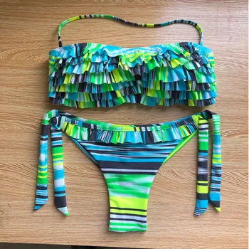 AUYLVY Biquini 2019 Susiėmę Swimsuit moterys Susiėmę Tvarstis Padalinta Apynasrio Dušo SwimwearSet BeachwearPrint Pynimas Bikini Push Up