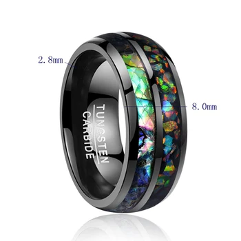AAA Kokybės Naujausias 8mm pločio electroplated juoda inkrustacijos lukštai Opal dome volframo plieno vestuvių dovana žiedus nemokamas pristatymas