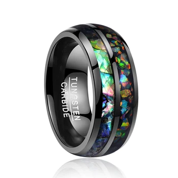 AAA Kokybės Naujausias 8mm pločio electroplated juoda inkrustacijos lukštai Opal dome volframo plieno vestuvių dovana žiedus nemokamas pristatymas