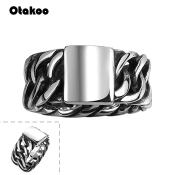 Otakoo titano plieno Gotikos grandinės žiedas asmenybės šviesą žiedas vyrams iš nerūdijančio plieno žiedas papuošalai