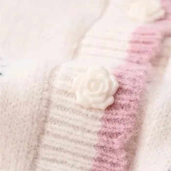 Himifashion Gėlių Megztinis Moterims Mielas Megztiniai Korėjos Stiliaus Mados Saldus Derliaus Mori Mergina Twist Pink Gėlių Susagstomi Megztiniai