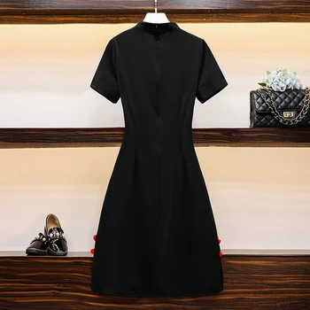 2020 M-4XL Plius Dydis Vintage Black Siuvinėjimo Kinijos Tradicinės Qipao Atsitiktinis Šalies Moterų Midi Suknelė Vasaros Cheongsam Suknelės