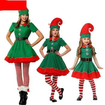 Kalėdų Cosplay Kostiumai Vaikams Mergaitėms Elf Grinch Suknelė Naujųjų Metų Kalėdos Šalies Žalia Santa claus Veiklos Drabužius su Skrybėlę