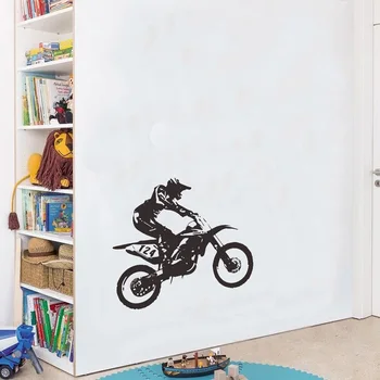 Motociklo lenktynininkas siena lipdukas, skirtas Berniukas, vaikų kambario, miegamojo studijų asmenybės apdailos Lipdukai, tapetai Ranka raižyti lipdukai