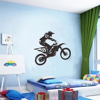Motociklo lenktynininkas siena lipdukas, skirtas Berniukas, vaikų kambario, miegamojo studijų asmenybės apdailos Lipdukai, tapetai Ranka raižyti lipdukai