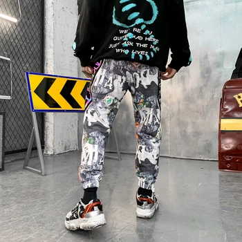 Aelfric Eden Atspindintis Kratinys Grafiti Ziajać Vyras Hip-Hop Streetwear Spalvos Bloką Vyrų Kelnės Medvilnė Harajuku Jogger Kelnės Vyrams