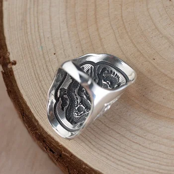 Gryno sidabro šviesą amatų žiedą žmogus S990 Sterling silver dragon totem žiedas Tailando sidabro atidaryti drakono žiedas, papuošalų vyras