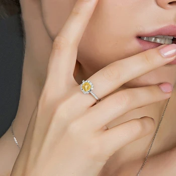 Prabangus 4*4 mm Geltonas Kvadratas Cirkonis Princesė žiedai moterims Putojantis CZ Vestuvių Dalyvavimo šalies papuošalai Valentino Diena pristatyti