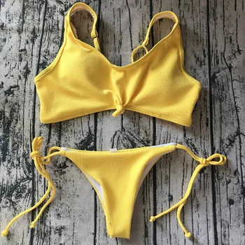 Krūtinės Lankas rišti Briaunoti Bikini 2021 Moterų Kaklaraištis Bandeau maudymosi kostiumėlį Moterų Diržas maudymosi Kostiumėliai, Bather Sexy Push up Brazilijos Maudymosi Kostiumas