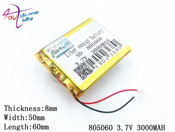 Litro energijos baterijos 805060 3.7 V 3000MAH 785060 Didelės talpos mobiliesiems galia navigacijos locator polimerų baterija