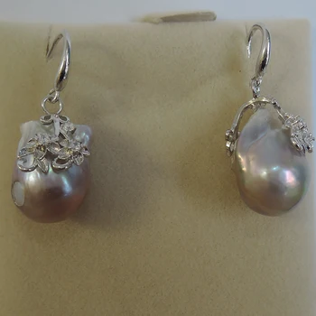 Pobūdžio gėlavandenių perlų auskarai su 925 sidabro kablys -- AA baroko Perlas,15-25 mm big baroko perlo auskaru