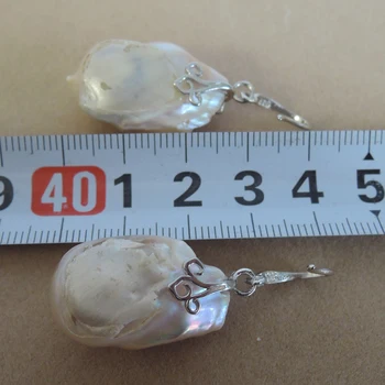 Pobūdžio gėlavandenių perlų auskarai su 925 sidabro kablys -- AA baroko Perlas,15-25 mm big baroko perlo auskaru