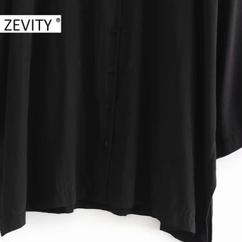 ZEVITY moterų elegantiškas pasukite žemyn apykaklės atsitiktinis palaidų juoda smock Marškiniai, Palaidinės moterims, batwing rankovės femininas kimono blusas LS7235