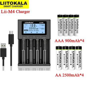 LiitoKala Lii-M4 li jonų baterijos Kroviklis Protingo Įkroviklio Bandymo pajėgumas + Lii-AA, 1.2 V AAA NiMH 900mAh 2500mAh Įkraunamas baterijas