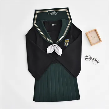 Moterų Poteris Cosplay Kostiumai Tokijo Lady stiliaus Suknelės Moterims, Žalia Slytherin Studentų JK Vienodas Klostuotas Sijonas Jūrininkas Kostiumai