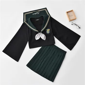 Moterų Poteris Cosplay Kostiumai Tokijo Lady stiliaus Suknelės Moterims, Žalia Slytherin Studentų JK Vienodas Klostuotas Sijonas Jūrininkas Kostiumai
