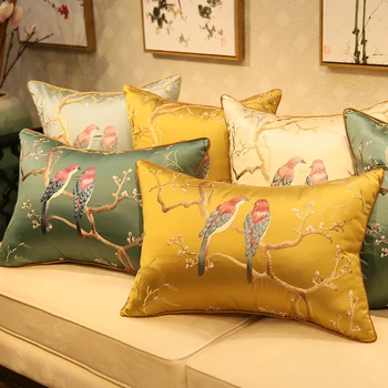 45x45/50x35cm Kinijos tradicinės išsiuvinėti paukščių pagalvėlė padengti dekoratyvinis siuvinėjimas šilko audinio pagalvė padengti sofos užvalkalas