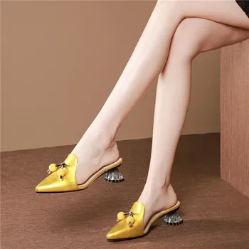 ASUMER 2020 naujausias moterys siurbliai pažymėjo tne natūralios odos batų mados keista aukšto kulno mulų batai ponios vasaros sandalai