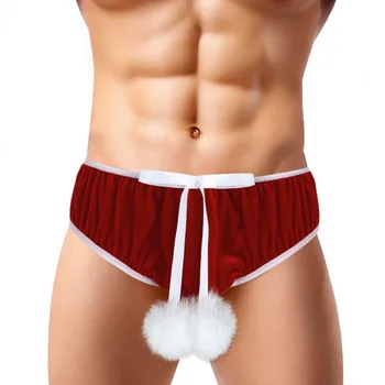 Raudona Mens Sexy Lingerie Kelnaitės Jockstraps Aksomo Kalėdų Bowknot Tampri Išgalvotas Cosplay Apatinės Kelnės Apatiniai Kelnės