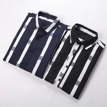 2020 m. Pavasarį ir Rudenį Naujos Didelių gabaritų 5XL 6XL 7XL Vyrų dryžuotas ilgomis rankovėmis marškinėliai Verslo atsitiktinis klasikiniai vyriški vestuvių marškinėliai