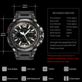 BOAMIGO Prekės Vyrų Sporto Skaitmeninis Analoginis Laikrodžiai Vyrams, LED, Dual Time Laikrodis Atsparus Vandeniui, Smūgiams, Laikrodžius Relogio Masculino